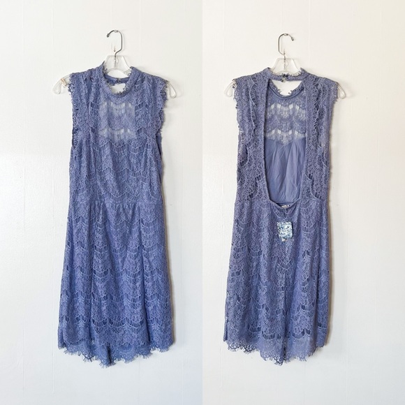 NWT Free People Lace Daydream Mini Dress in Lake - Picture 4 of 10